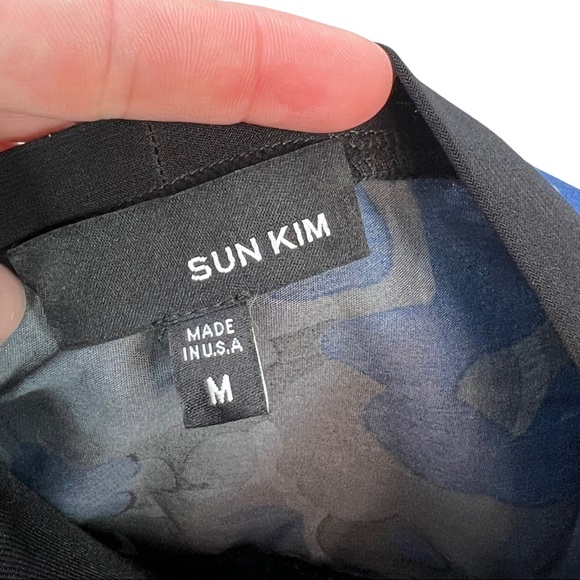 SUN KIM/Comfy USA Side Snap Asymmetrical L/S Black Blue & Gray Camo Tunic Sz Md - Picture 4 of 6